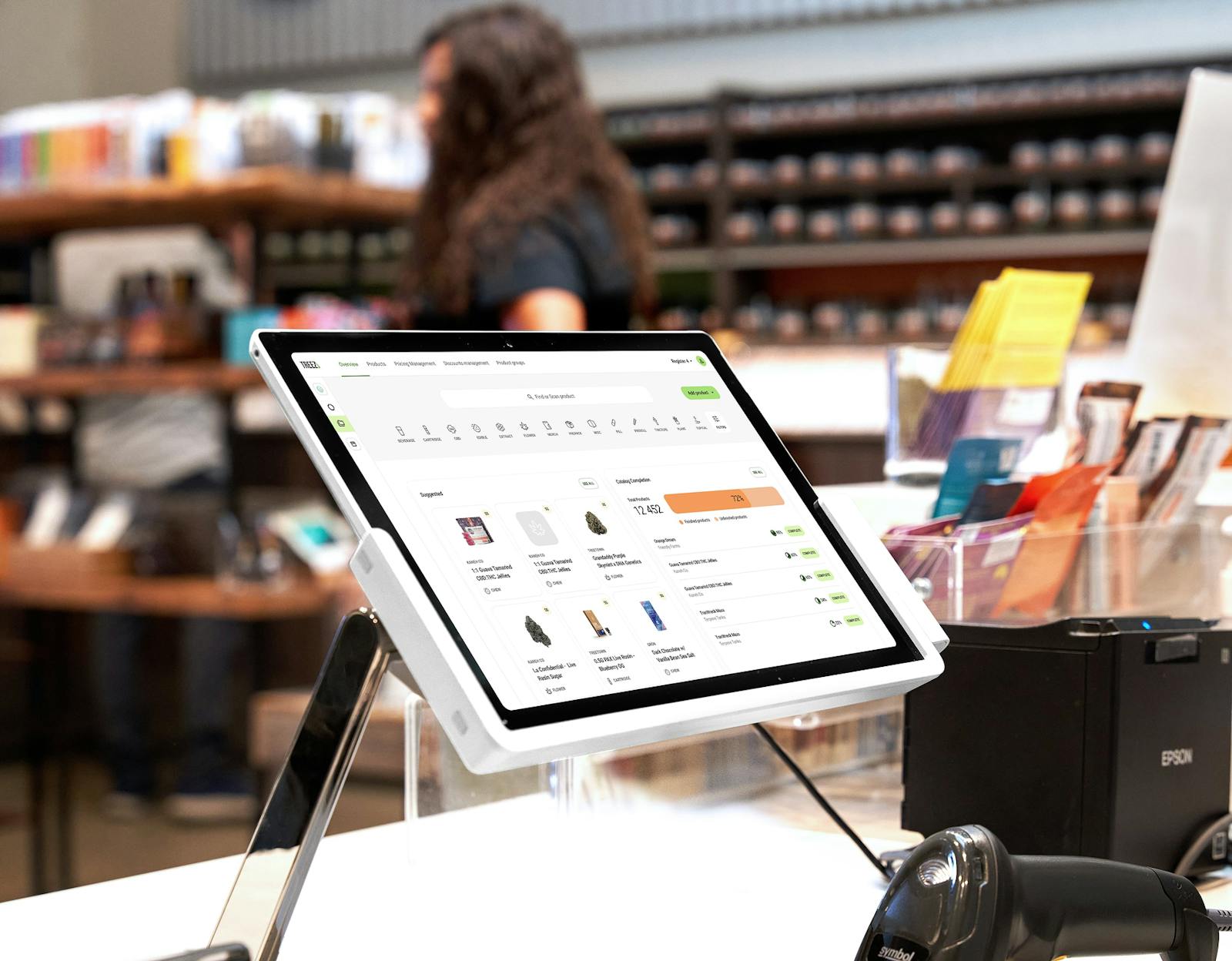 Treez point-of-sale terminal on the counter of a working retail store